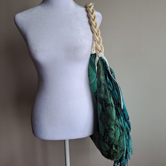 Just Cavalli Women's Python Snake Leather Green/Blue Shoulder Bag - Picture 4 of 16